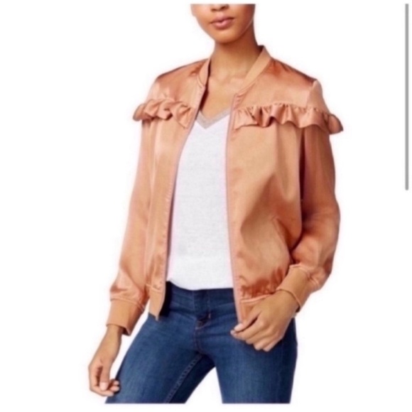 Maison Jules Satin Peach Ruffle Bomber Jacket Size small - Picture 1 of 5